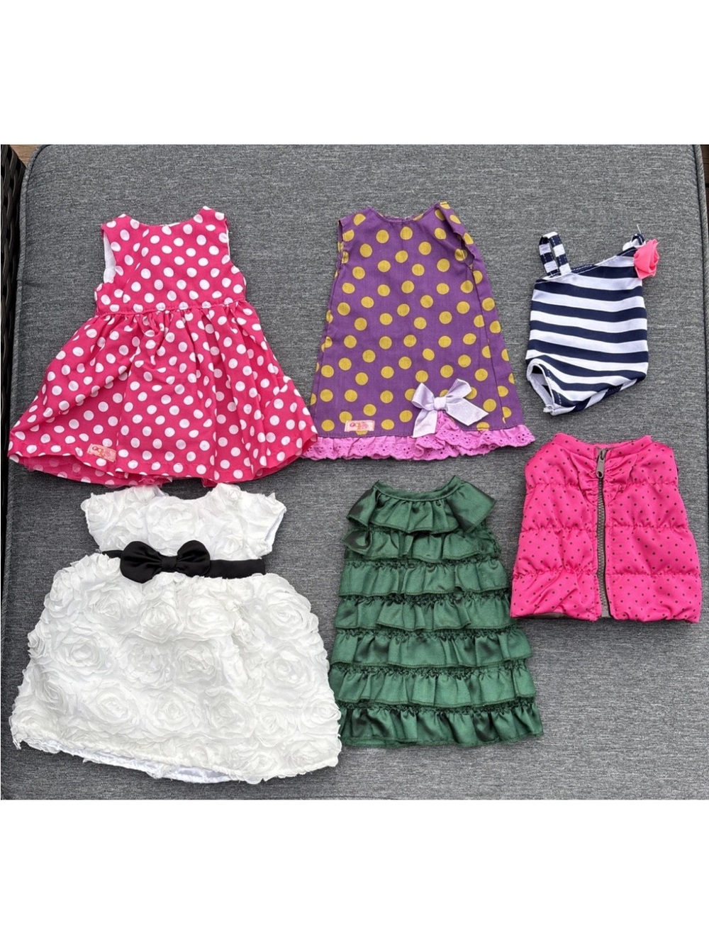 Lot Of 6 Six OG Doll Our Generation 18” Clothes - Swimsuit, Vest, Four Dresses